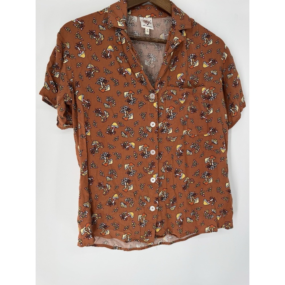 Self Esteem Mushroom print button up blouse indie festival boho hippie 70 grunge